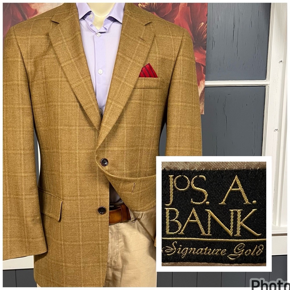 Jos A Bank Cashmere Blazer Sport Coat Mens 42R Classic Fit Golden/Brown USA
